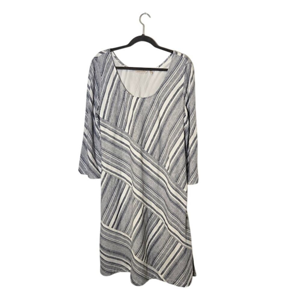 Soft Surroundings Womens Linen Blend Dress Size Large Blue Pockets Lagenlook